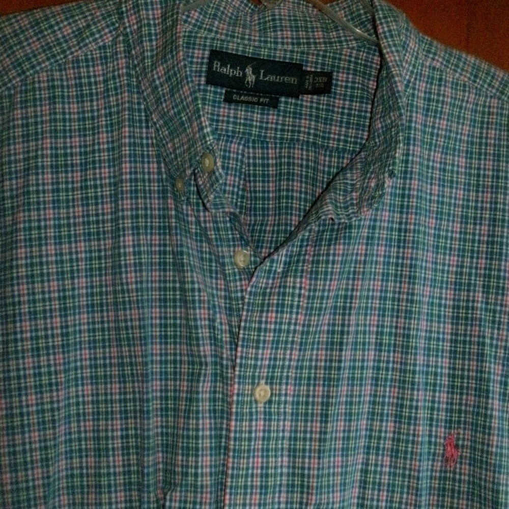 Ralph Lauren Classic Fit Button Down Cotton Shirt 3XB Big Blue Pink White Plaid